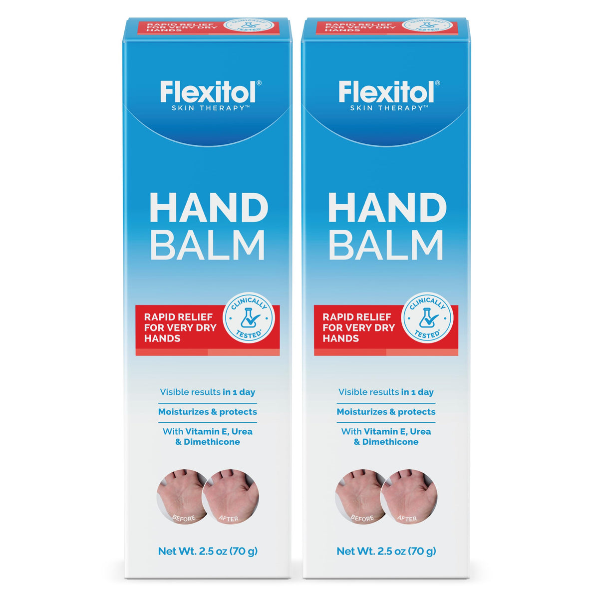 Flexitol hand balm front packaging showing twin 2 oz tubes and value benefit