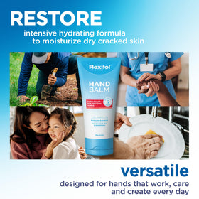 Applying Flexitol hand balm to dry hands to restore softness and hydration