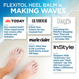Flexitol heel balm label with APMA seal showing podiatrist endorsement