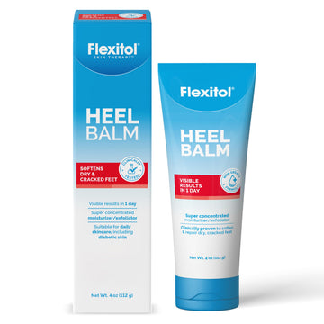 Flexitol heel balm front tube showing product branding and benefit