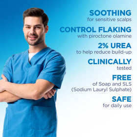 Flexitol product in shower lathering on scalp demonstrating soothing action