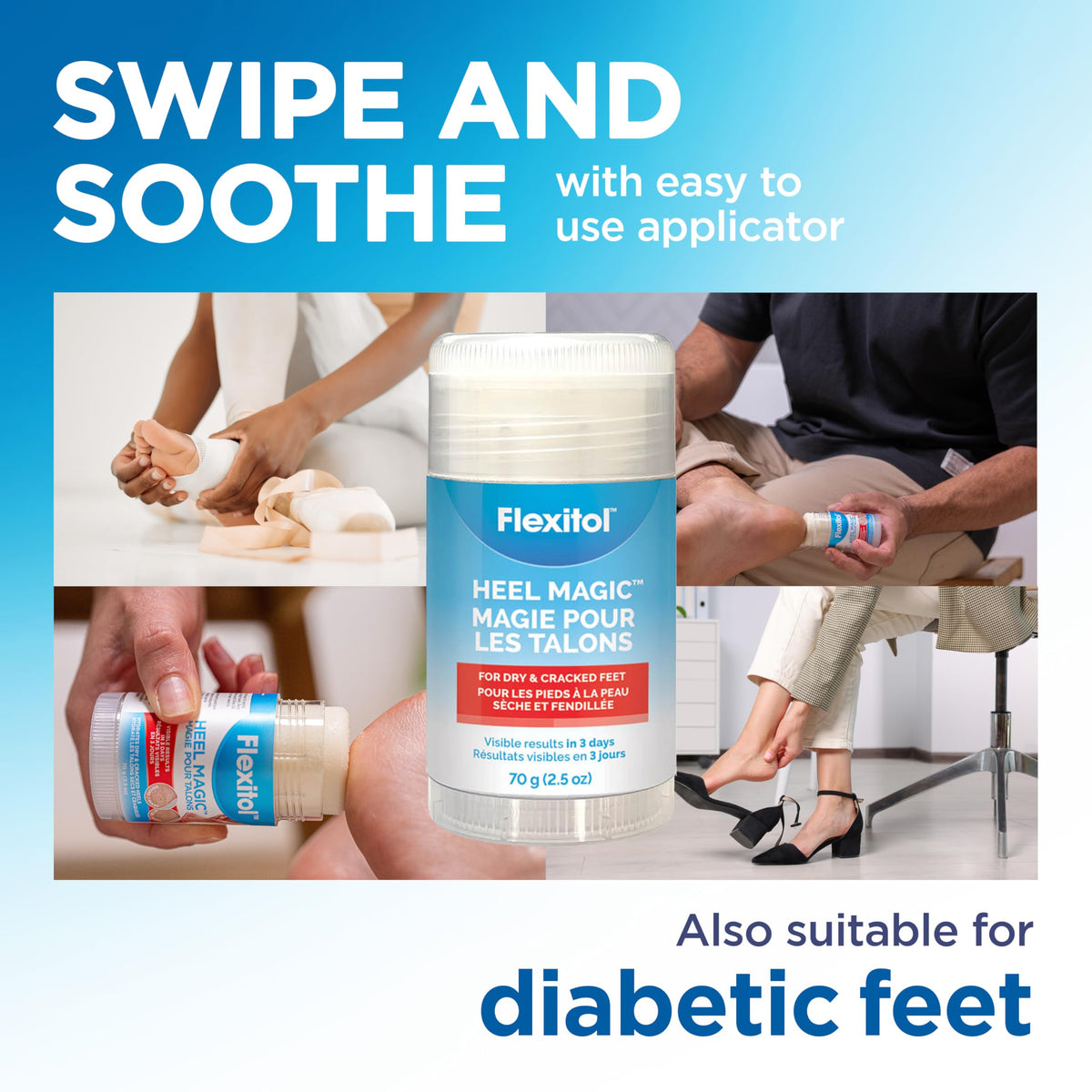 Flexitol being applied to heel showing targeted relief and convenience