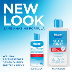 Flexitol product label close-up with colloidal oatmeal ingredient for scalp comfort