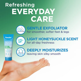 Flexitol on lower legs in lifestyle scene showing visible moisturized skin
