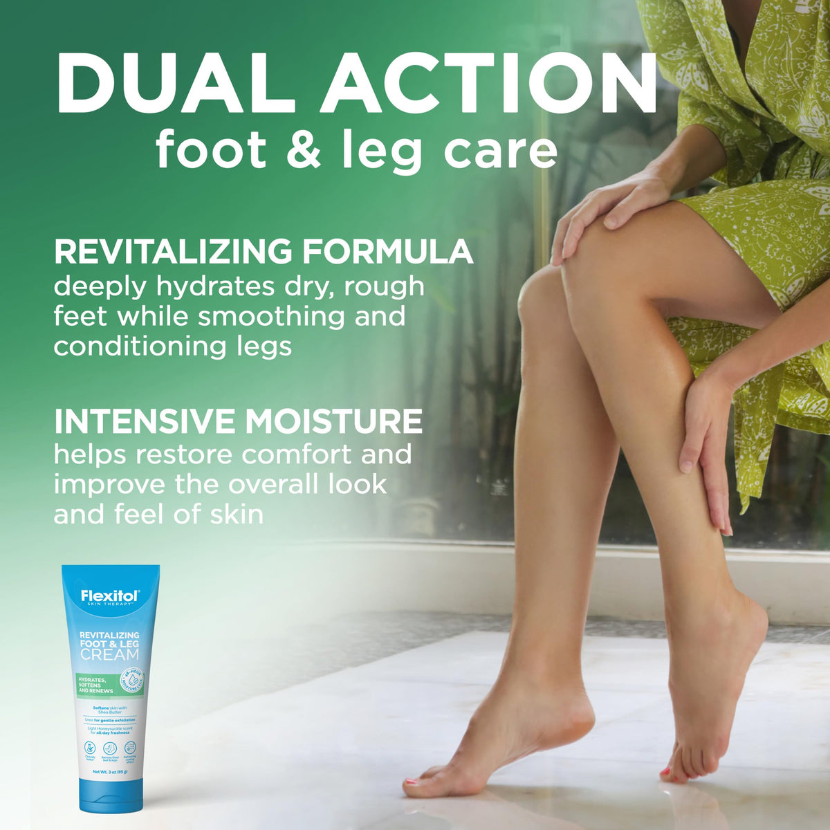 Flexitol cream texture close-up showing smooth, fast-absorbing formula