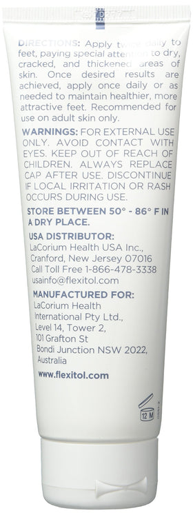 Flexitol tube close-up showing cream texture and rich moisturizing consistency for effective repair