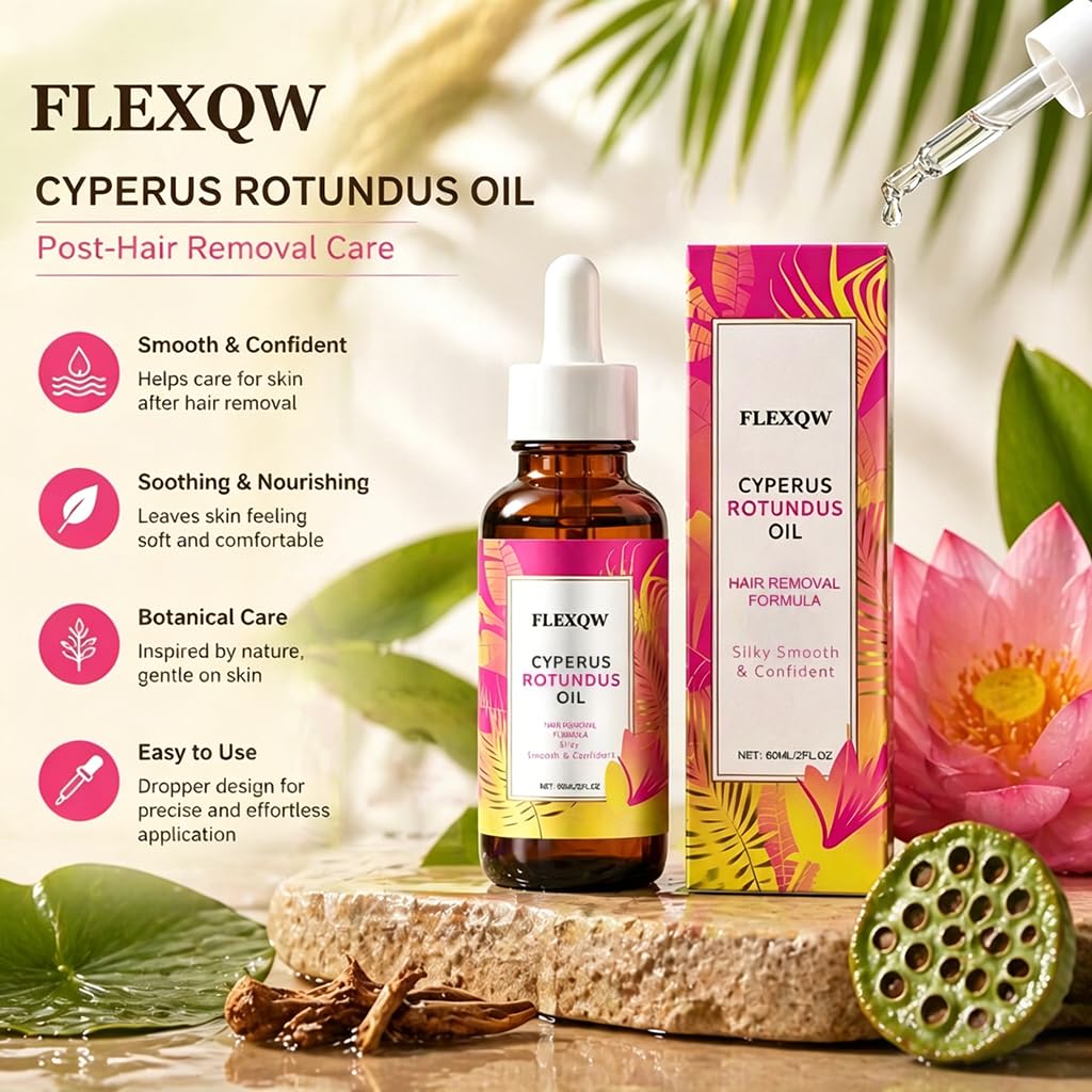 FLEXQW label close-up highlighting natural Cyperus rotundus extract