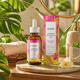 FLEXQW bottle on bathroom counter suggesting daily body care