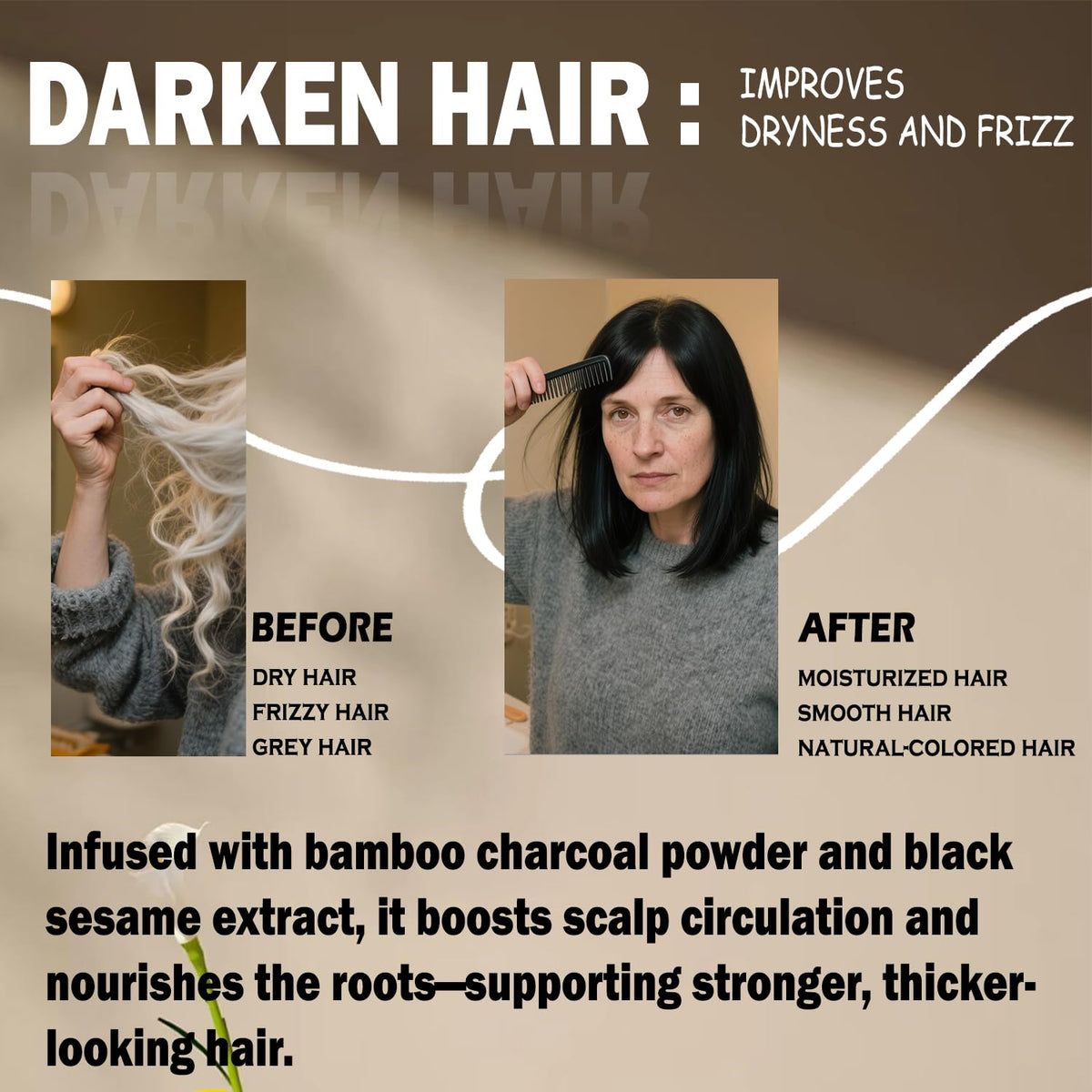 Flomitta bar applied to wet scalp showing build-up lifting benefit