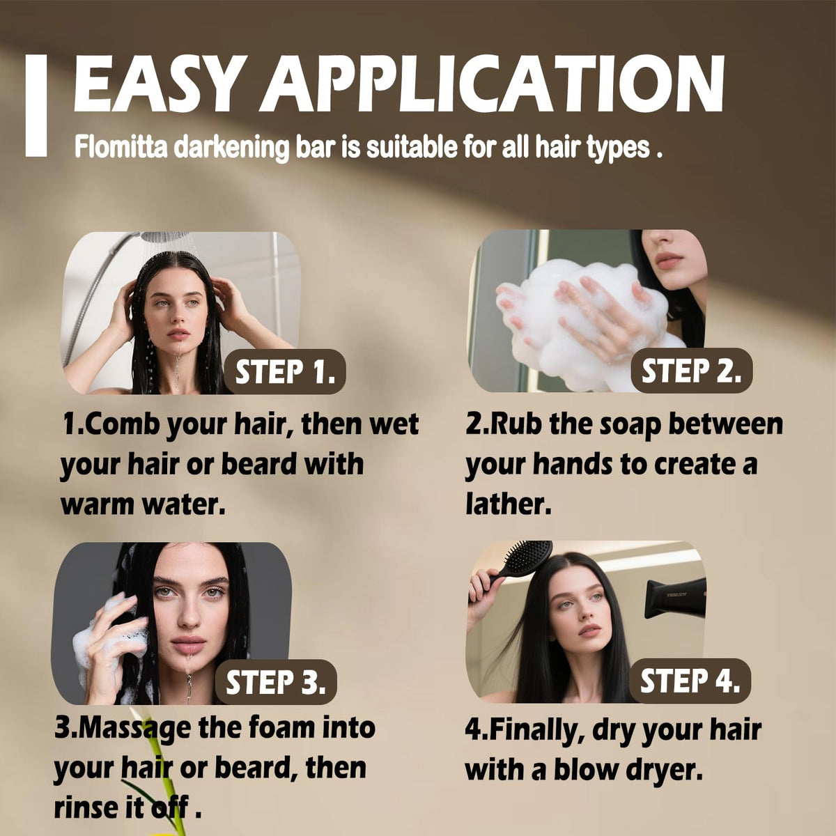 Flomitta rich lather in hands demonstrating easy foaming and gentle cleanse