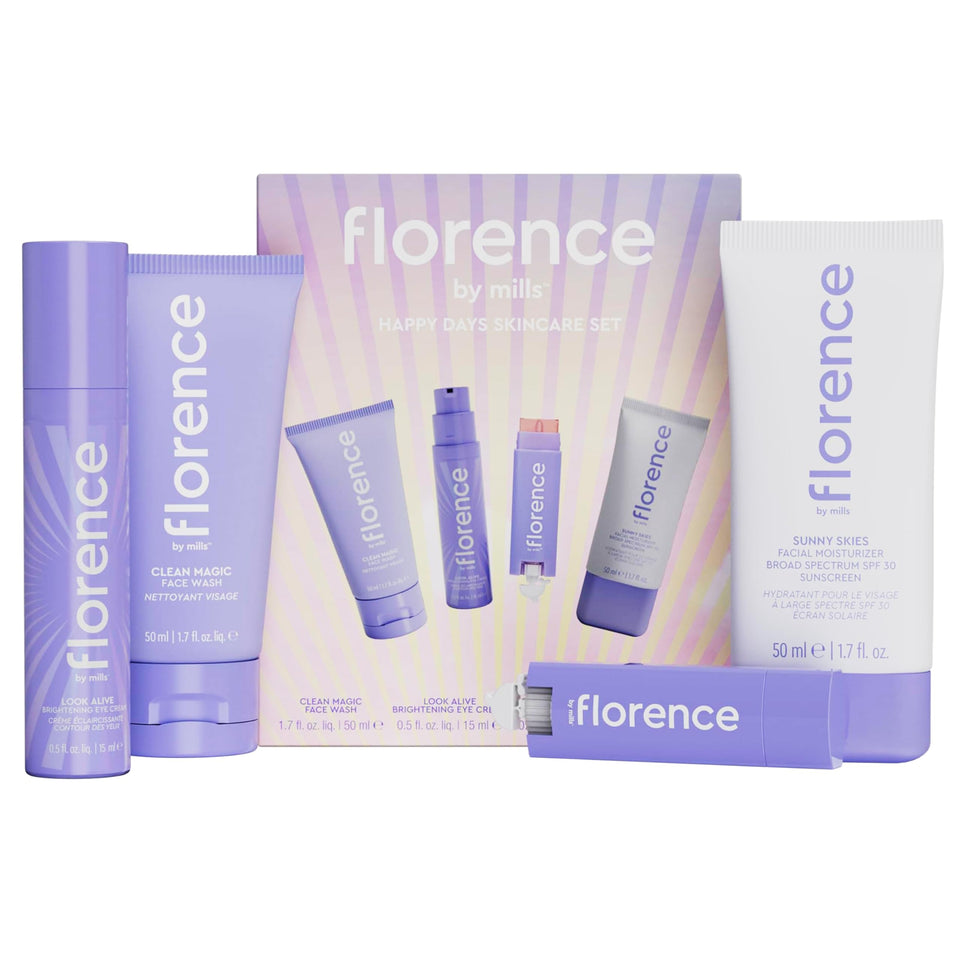 florence by mills front packaging showing travel set for convenient daily skincare