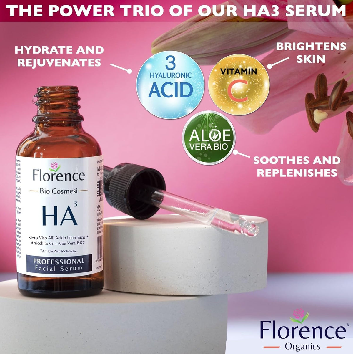 Florence serum texture droplet highlighting fast-absorbing hydration