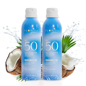Florida Salt Scrubs front packaging showing SPF 50 and compliance benefits