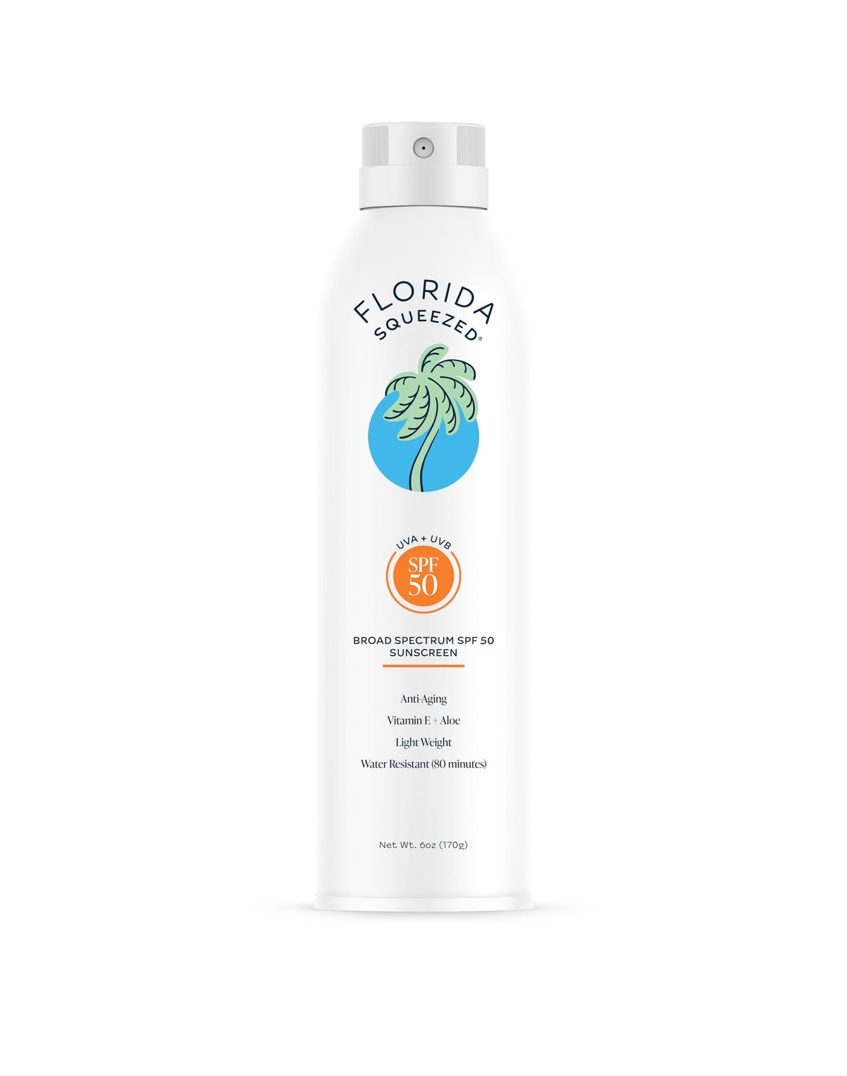 Florida Squeezed front packaging showing SPF 50 and benefits on bottle