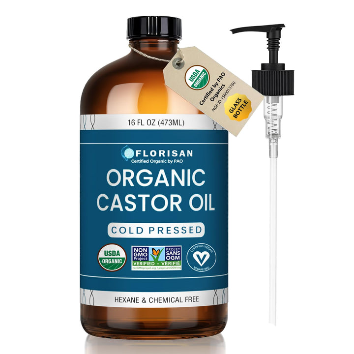 Florisan front label on 16oz glass bottle showing organic certification and clean packaging benefit