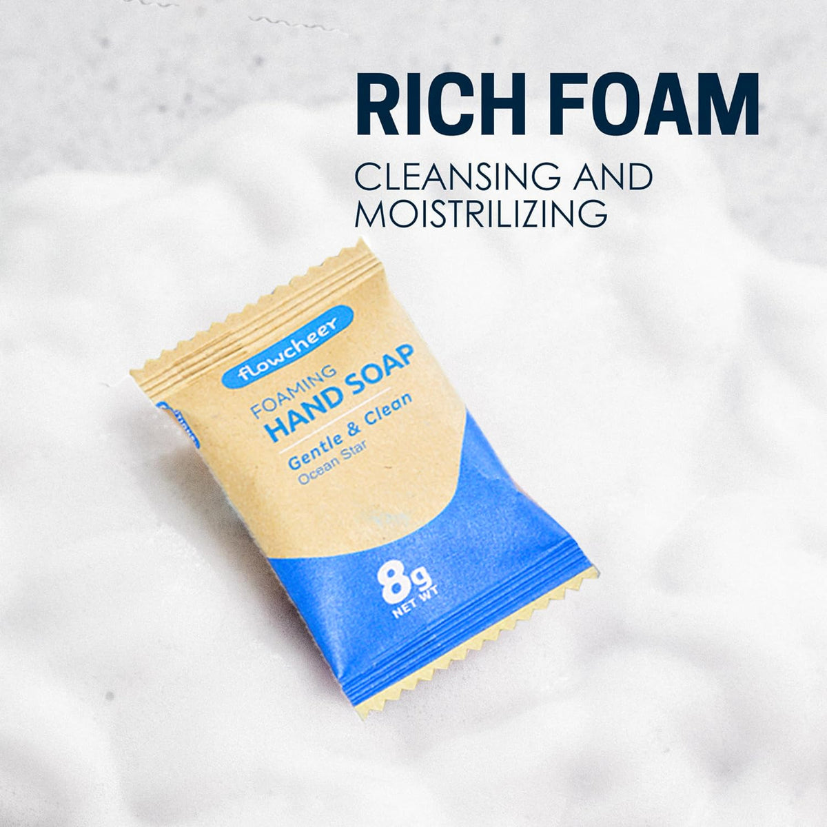 flowcheer foaming soap dispensed into hands showing gentle cleanse