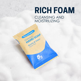 flowcheer foaming soap dispensed into hands showing gentle cleanse
