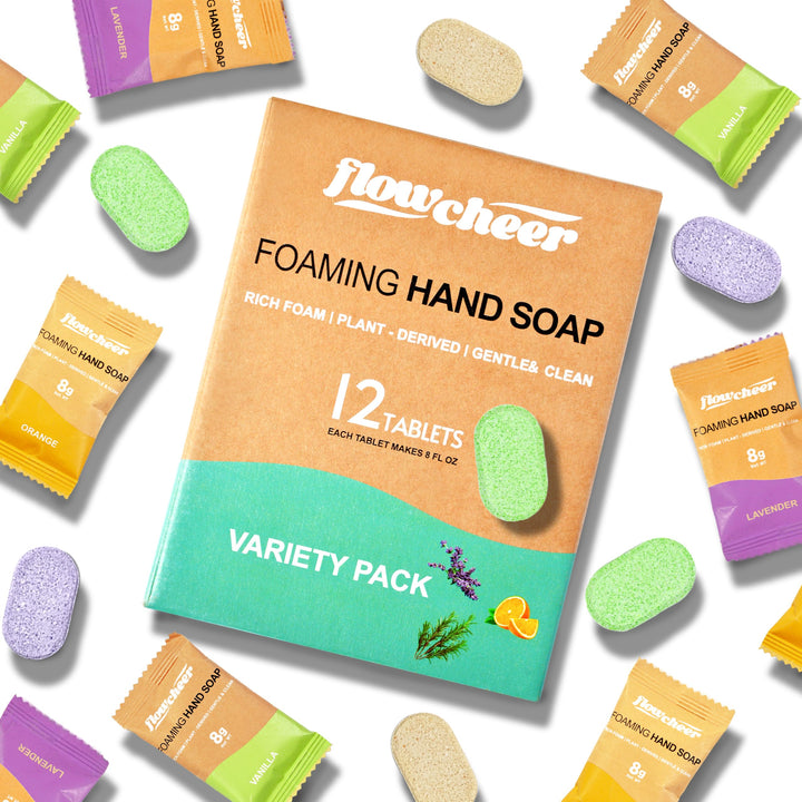 flowcheer front packaging showing 12-pack and eco benefits