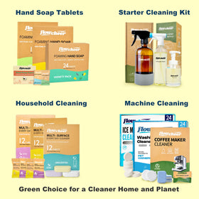 flowcheer staged in kitchen lifestyle showing refill convenience and eco impact