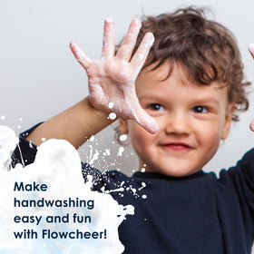 flowcheer tablet beside a hand to show portable refill scale