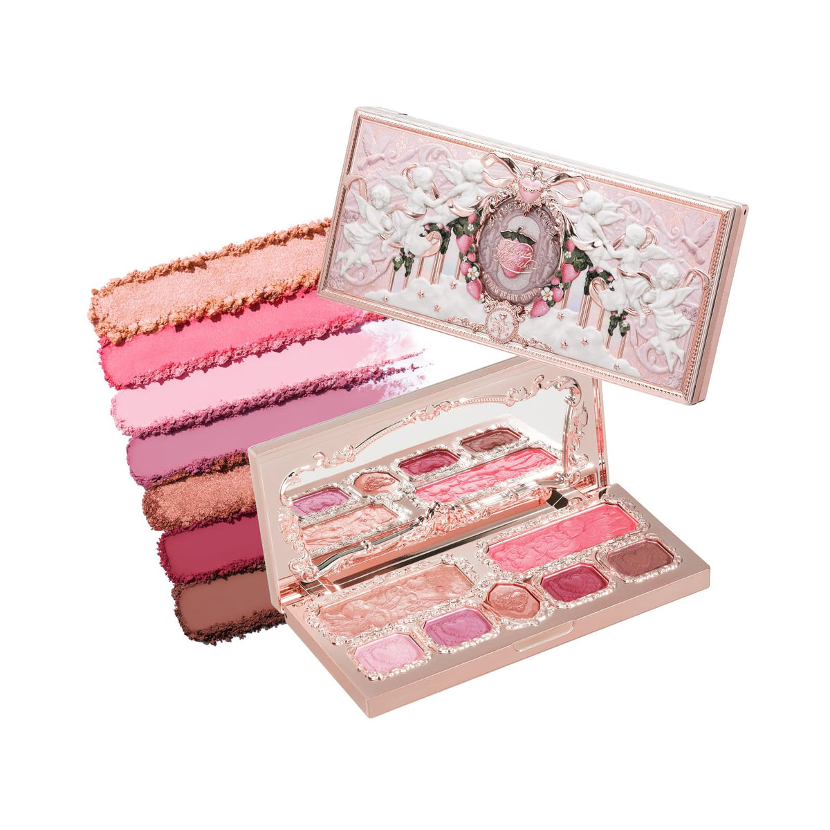 Flower Knows closed palette showing decorative strawberry angel packaging and travel convenience