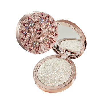 Flower Knows front compact showing embossed angel design and elegant packaging benefit: gift-ready presentation