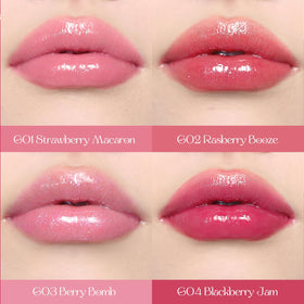 Flower Knows gloss applied to model lips demonstrating shiny, plumping appearance