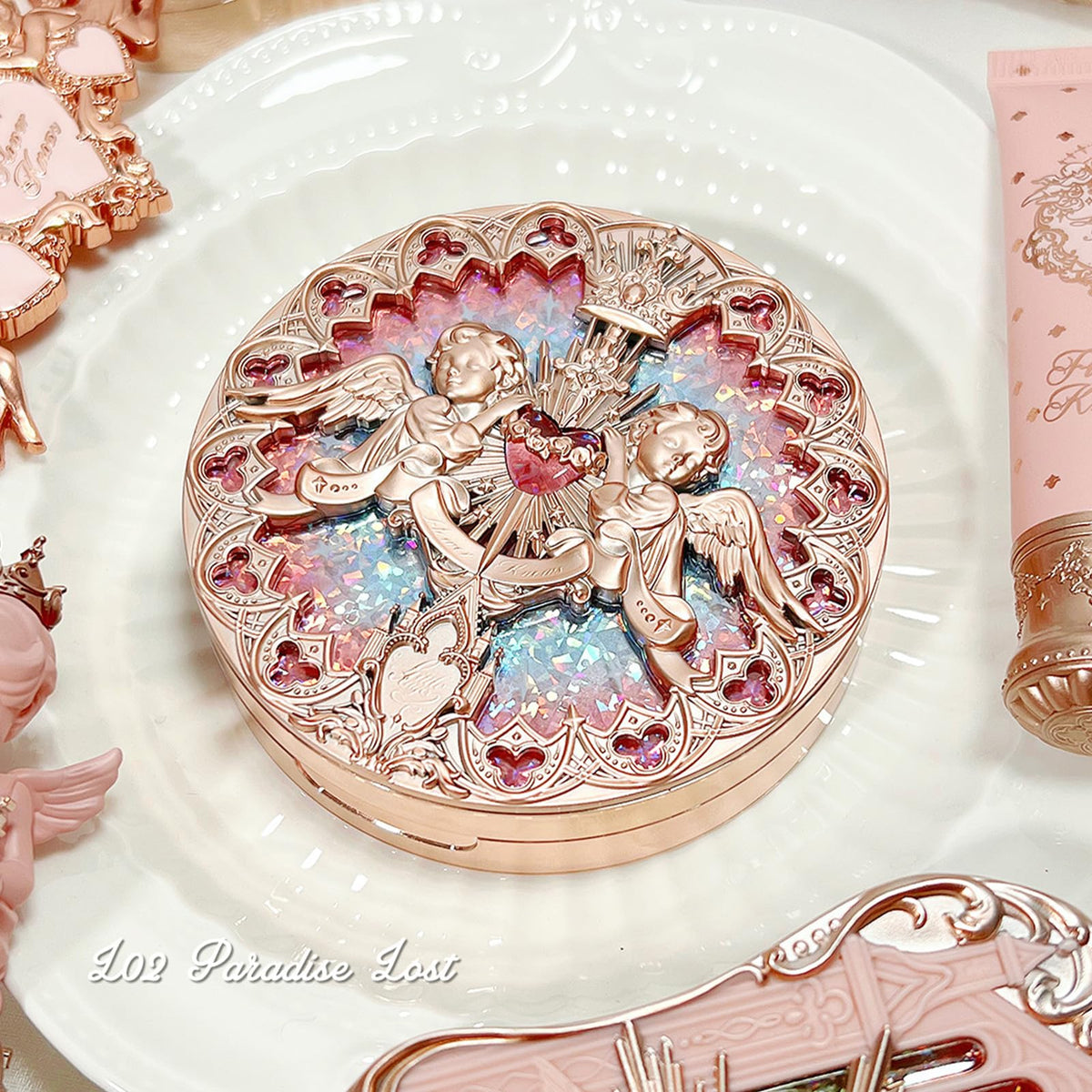Flower Knows packaging rose window inspiration showing artistic motif and luxe look benefit: visual storytelling