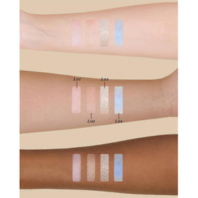 Flower Knows powder texture close-up revealing silky finish and fine-milled shimmer benefit: smooth blendability