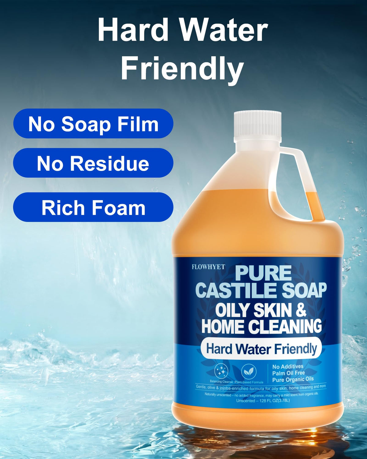 FLOWHYET rich foam in hand illustrating gentle effective cleansing