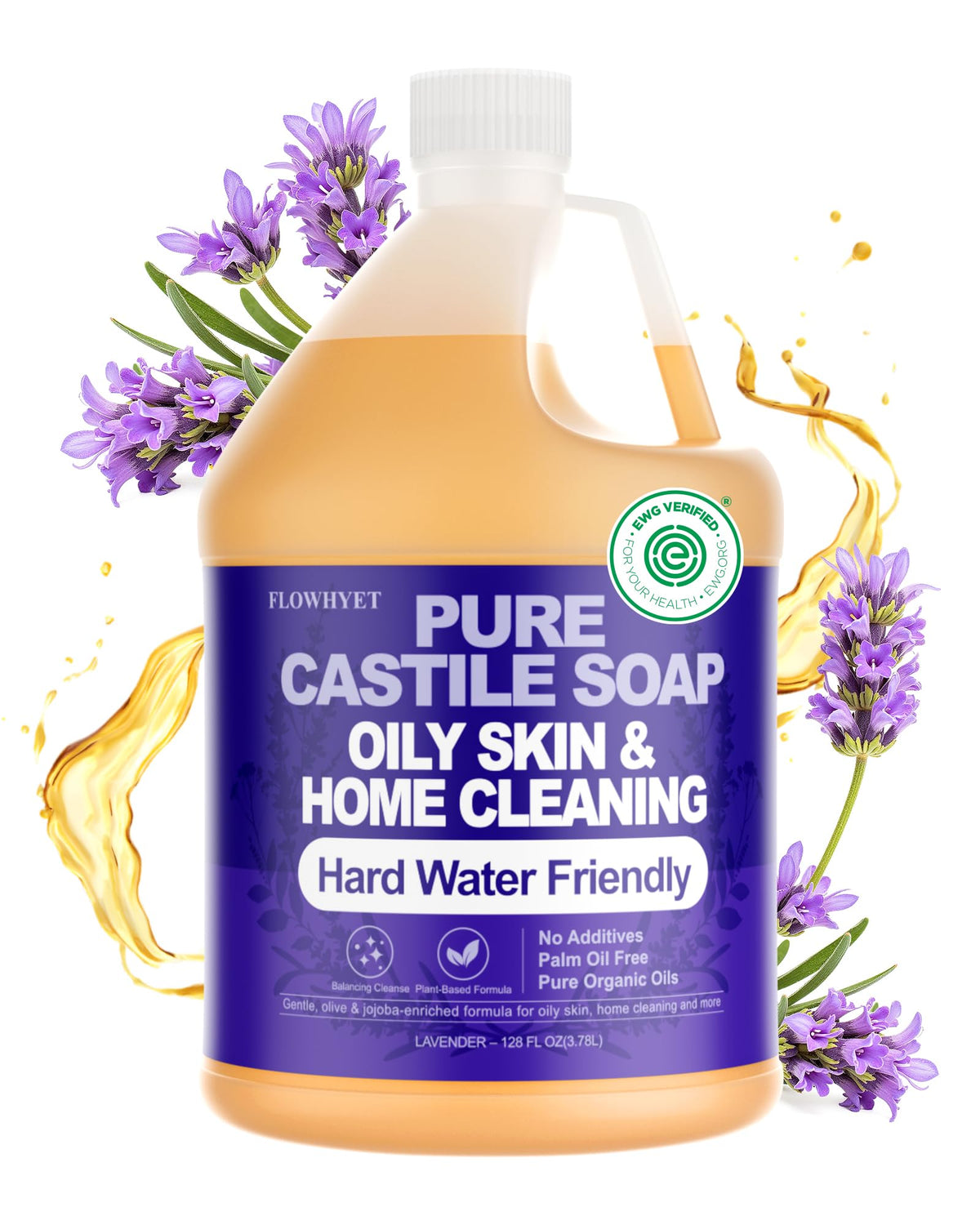 FLOWHYET gallon front label showing product name and lavender scent benefits