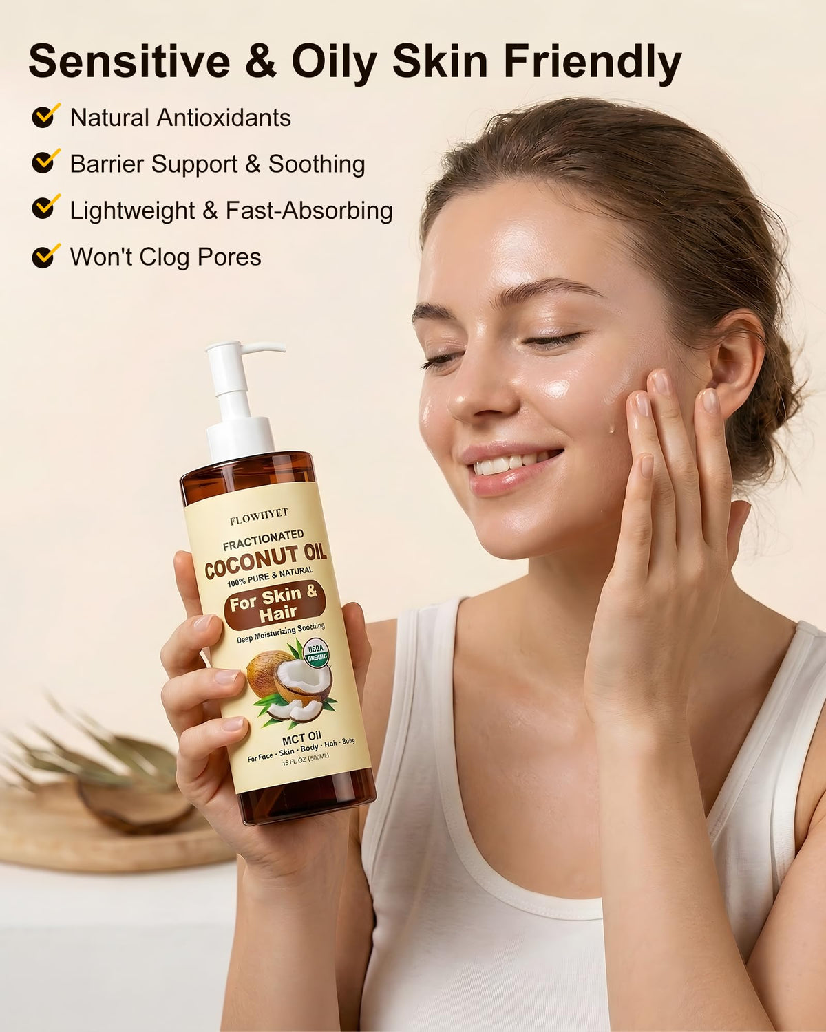 FLOWHYET applied to forearm showing quick absorption and non-greasy finish for skin