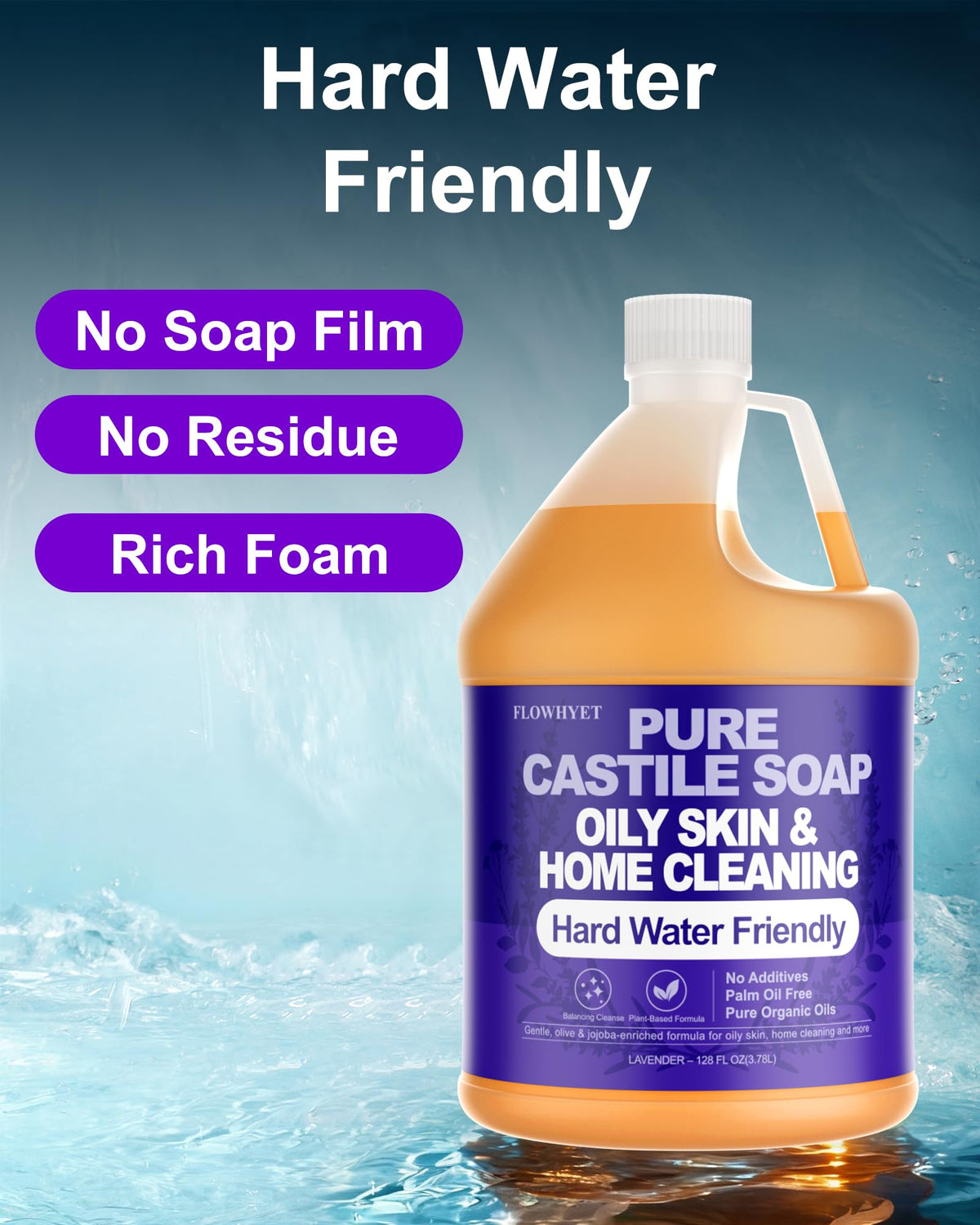 FLOWHYET used with a foaming pump delivering suds for quick handwashing