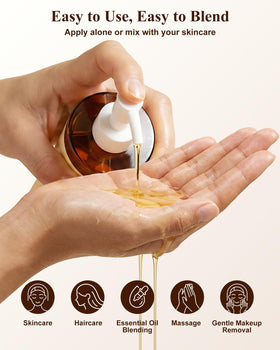 FLOWHYET oil being smoothed into hair ends showing frizz control benefit