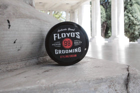 Floyd's 99 on a bathroom shelf styled with toiletries showing routine readiness