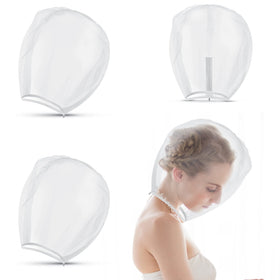 Flutesan front view hood on mannequin protecting makeup and dress