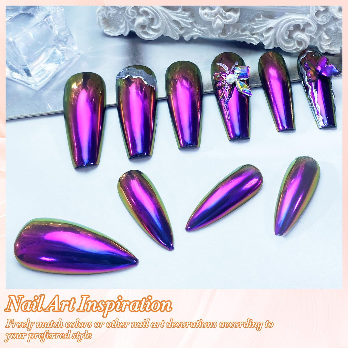 FNNZ applied on clear base nail showing subtle aurora color shift