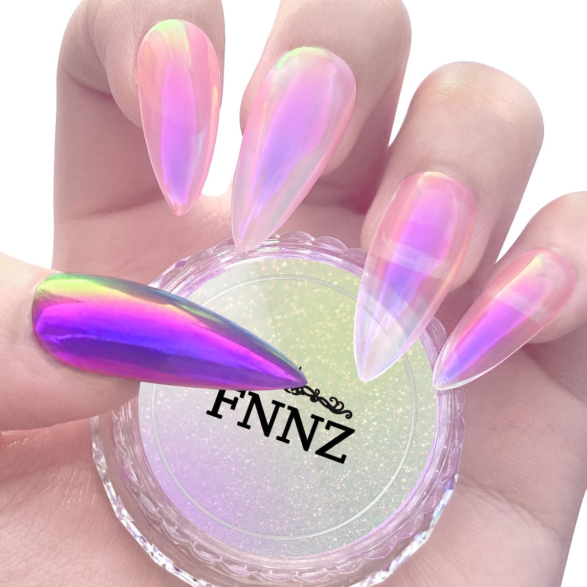FNNZ jar front view showing Cyber Mirage label and compact size benefit