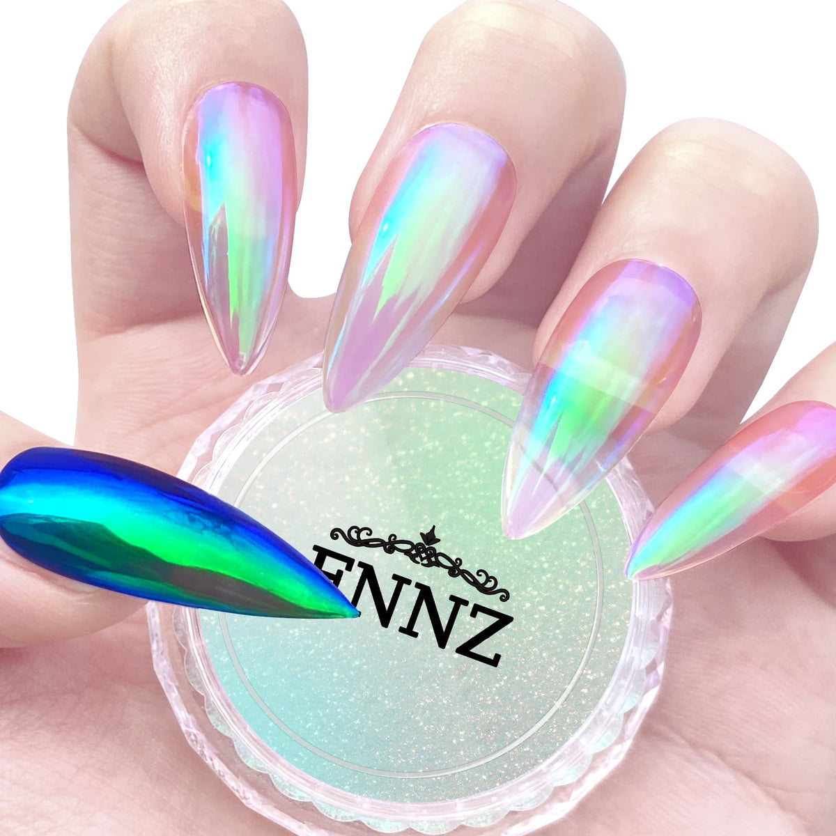 FNNZ jar front view showing Ocean Glimmer pigment and bright chrome appeal