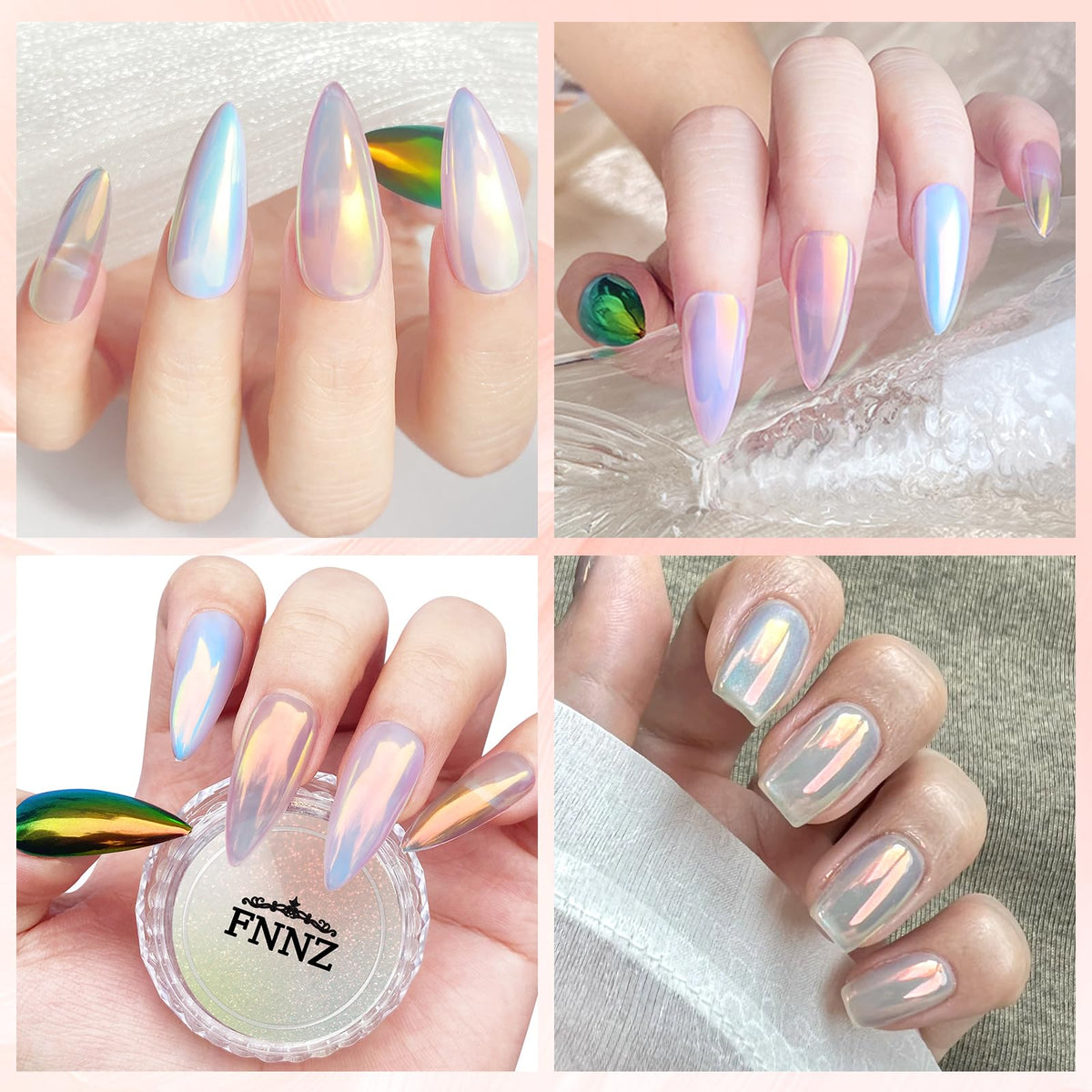 FNNZ nail in use on hand demonstrating multidimensional mermaid shine benefit