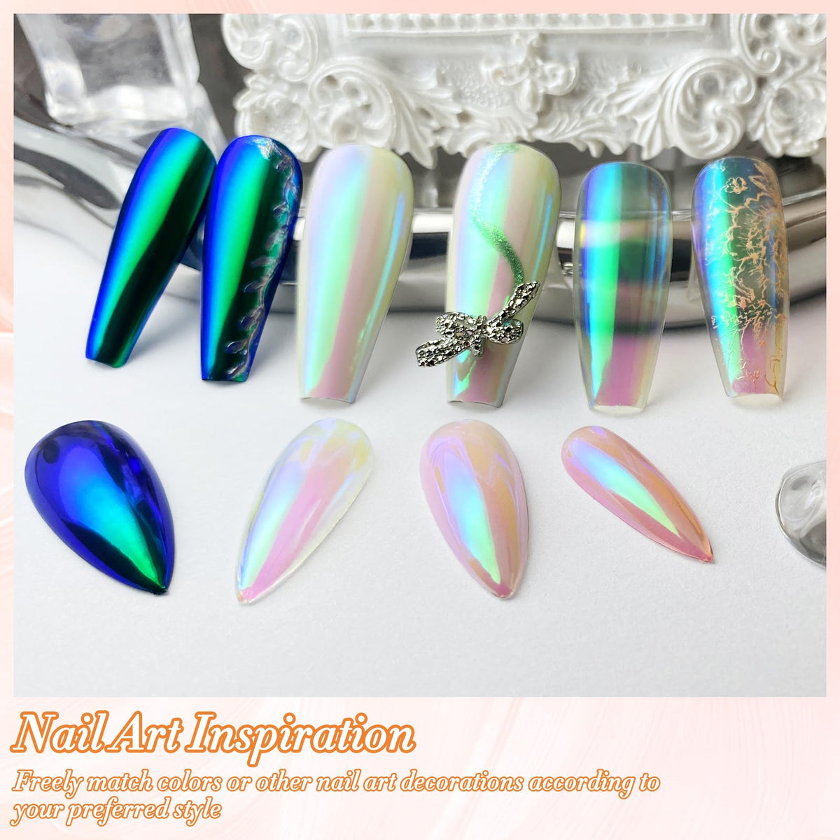 FNNZ swatch on white base showing soft pearlescent aurora shift