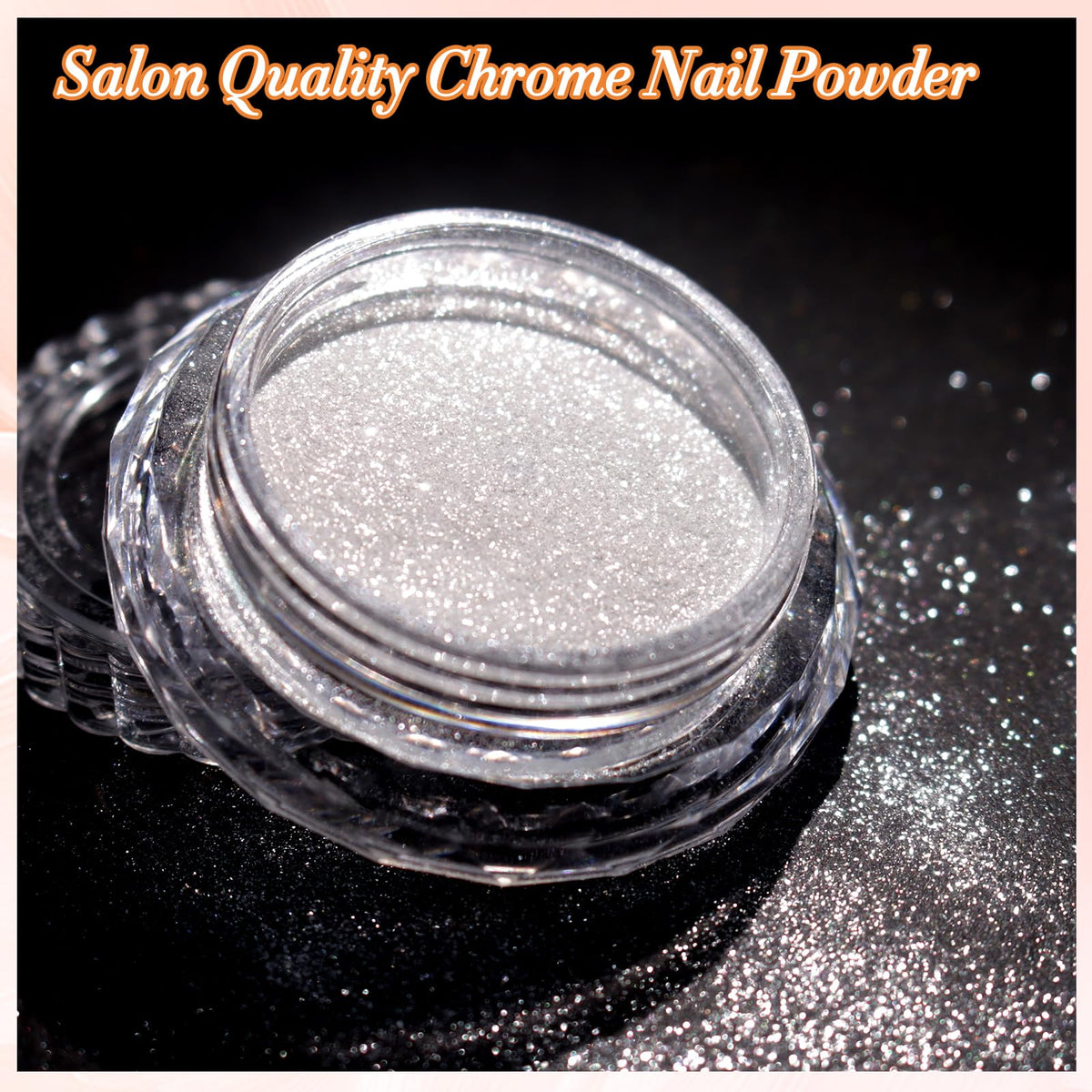 FNNZ white chrome application swirl on tip showing mirror-like aurora effect