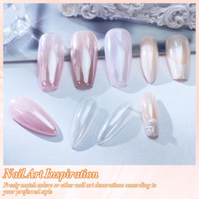FNNZ white chrome nail on model displaying glazed donut mermaid shine