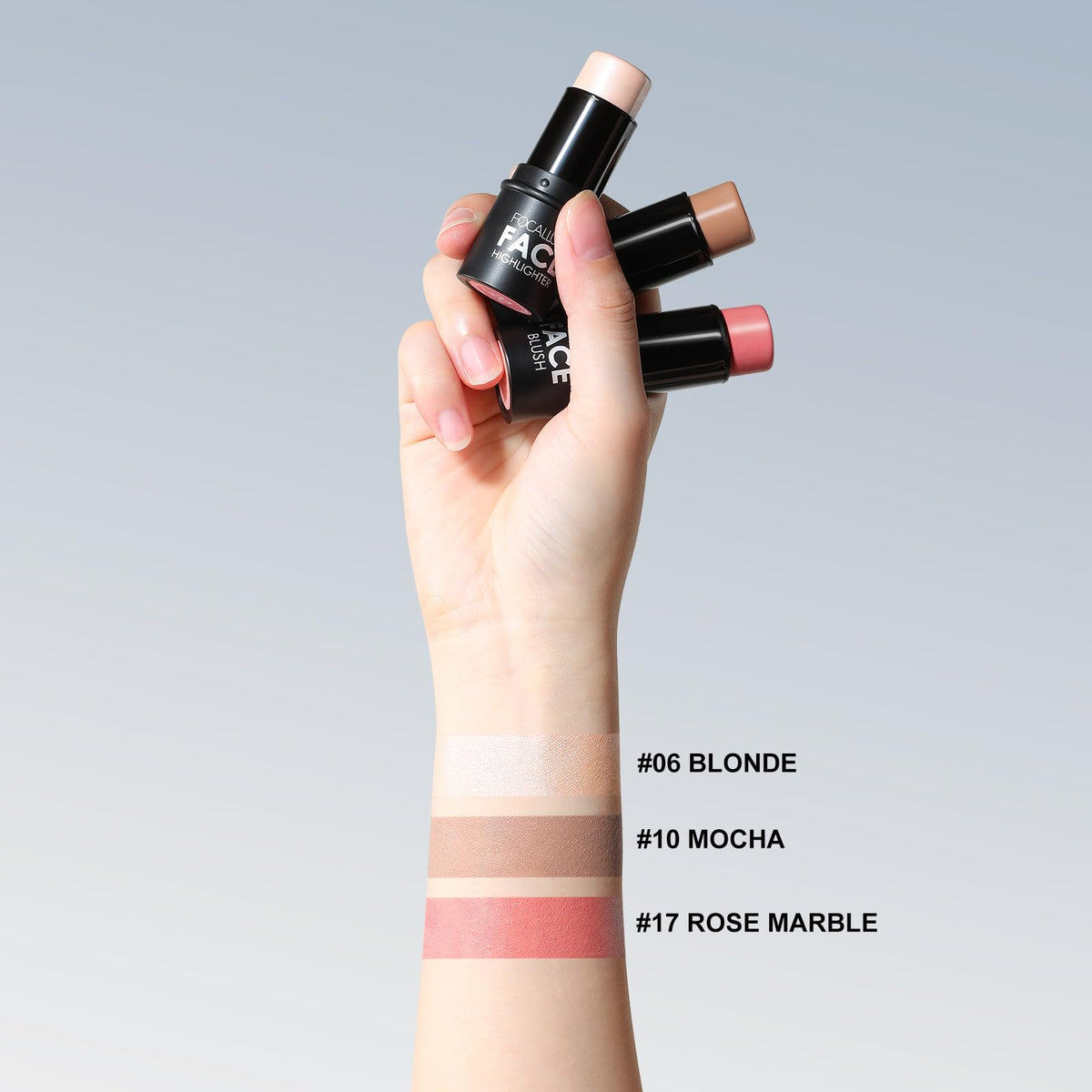 FOCALLURE bronzer swatched on arm demonstrating buildable pigment for natural sculpting