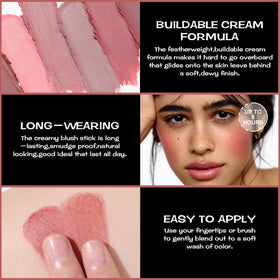 FOCALLURE Dark Rose model applying stick to cheeks demonstrating quick on-the-go touch-up