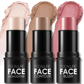 FOCALLURE front packaging showing the three cream contour sticks and compact case benefit quick selection