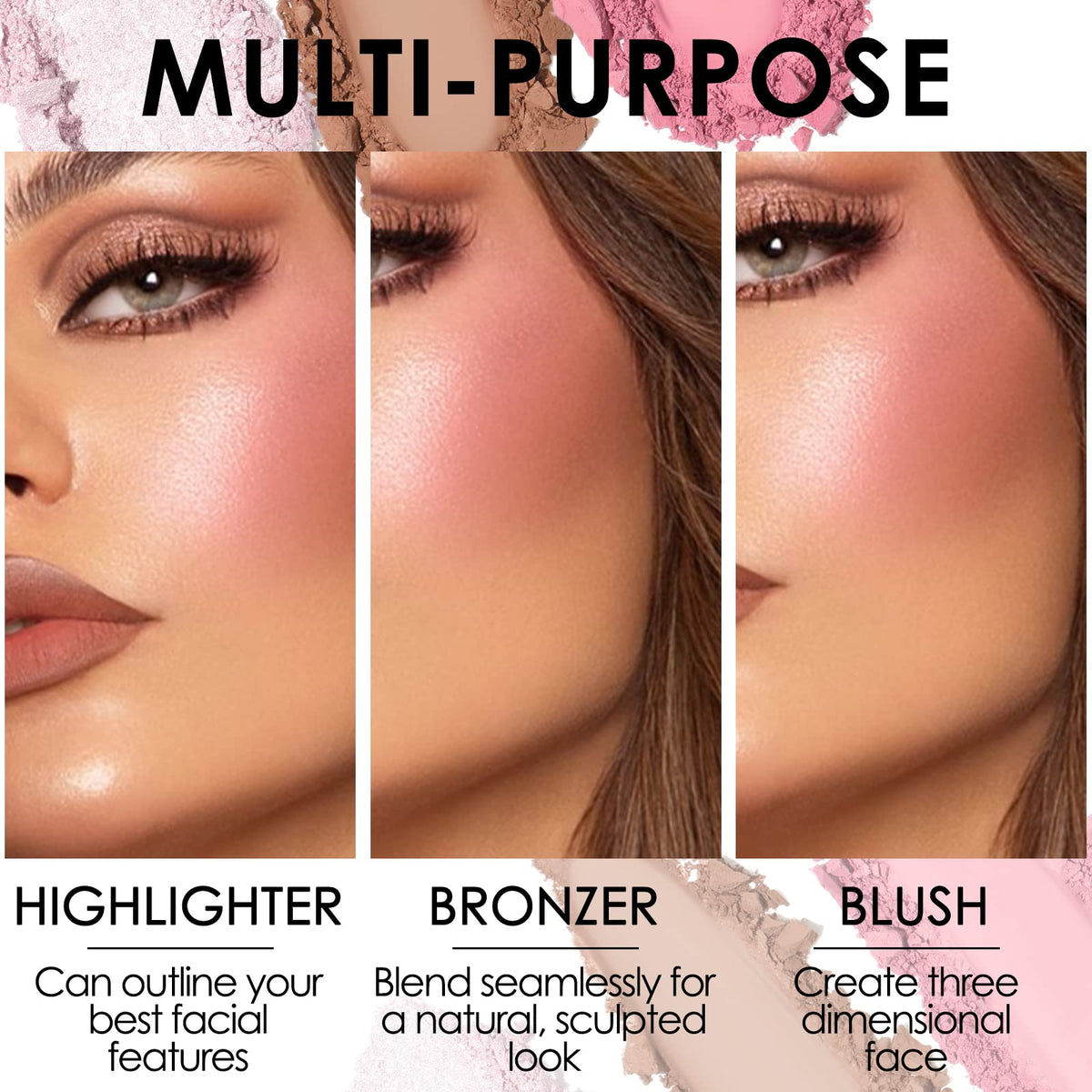 FOCALLURE highlighter swatch shimmer to add luminous glow