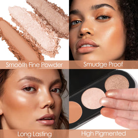 FOCALLURE swatches on arm showing blush and highlighter pigmentation