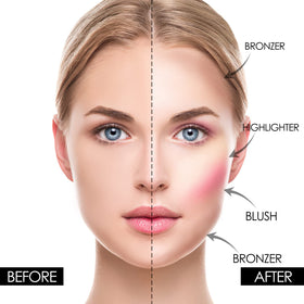 FOCALLURE palette in use applying blush to cheeks for natural color
