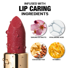 FOCALLURE lipstick applied on lips during smile showing luminous shine benefit